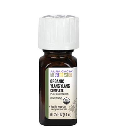 Aura Cacia 100% Pure Ylang Ylang Complete Essential Oil | Certified Organic, GC/MS Tested for Purity | 7.4ml (0.25 fl. oz.) | Cananga odorata Ylang Ylang Complete 0.25 Fl Oz