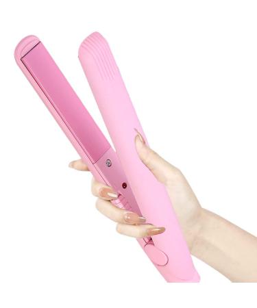 2 in 1 Mini Hair Straightener and Curler - Ceramic Tourmaline Plate Beauty Flat Iron Curler Heating Curler with Ceramic Tourmaline Plate Wave Straightener for Sleek Results. (Pink)