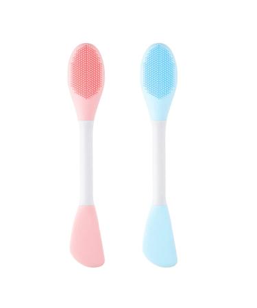 Sioppkik 2 pieces 2 in 1 mask brush silicone face mask brush and soft face brush wash for make-up remove the brush sound charcoal mixture-mask body butter applicator