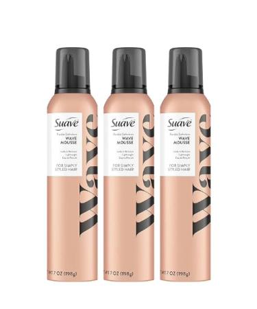 Suave Mousse Simply Styled Hair Wave Mousse - Hair Mousse for Curly Wavy Styles Anti-Frizz Locks in Moisture Lightweight Easy to Restyle 7 oz. (Pack of 3)