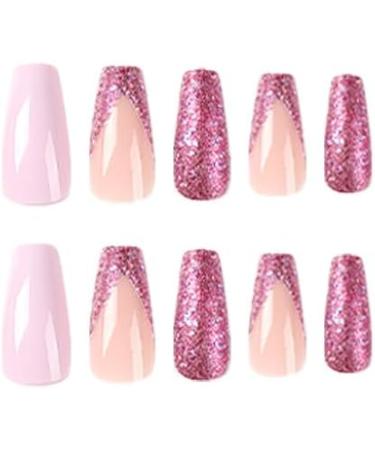 French Tip Press on Nails - Long style Press On Nails with Nail Tips Purple glittering pink false nails press on nails Acrylic False Nails Cute Artificial Nails - Buy Online on GoSupps.com