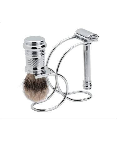 Mercury Razor set with brush and stand gloss chrome 3881 |Two -part razor with a straight cut |Ideal for wet shaving |Zinc die casting |Brass handle |Made in Germany