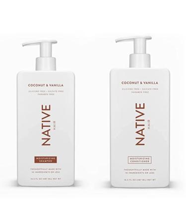 Native Shampoo and Conditioner Set | Sulfate Free Paraben Free Dye Free with Naturally Derived Clean Ingredients| 16.5 oz (Coconut & Vanilla Moisturizing) Pack