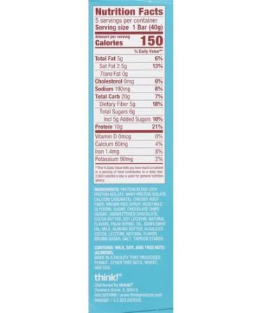 think! Protein Bars - Gluten Free Chocolate Chip Snack with Chicory Root for Fiber & Digestive Support | No Artificial Sweeteners | 5 Count - Buy Online on GoSupps.com