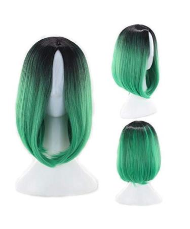 GJBXP 12inch Short Bob Wigs for Women Synthetic Hair Anime Cosplay Two Tone Black Pink Gray Blue Green Red Purple Blonde Ombre Wig Black Yellow Green 3