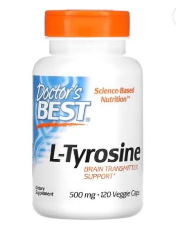 Doctor's Best L-Tyrosine 500mg - 120 Vegetable Capsules | Mental Support & Energy | Premium Essential Amino Acid