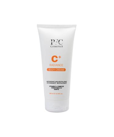 Body Cream PFC Cosmetic Radiance C+ Body Cream 200ml with Lipomembranes BMS Hydroviton® Vegetable Glycerin Shea Butter Vitamin C Complex Ceramides Vitamin E and Coenzyme Q10.