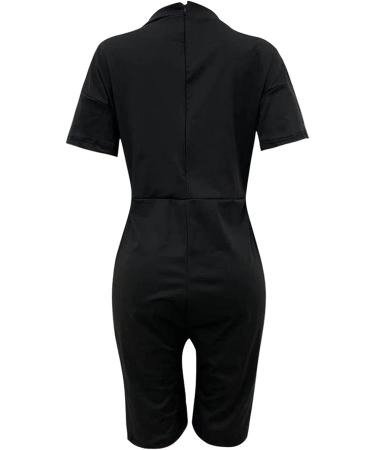 Malaidog Women's Casual Printed Plus Size Jumpsuit - V Neck Short Sleeve Wide Leg Romper with Pockets | Black XL - Buy Online on GoSupps.com
