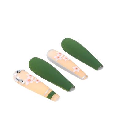 Brishow Long Green Press-On Nails with Flowers - 24pcs Ballerina Acrylic Falsche Nails for Women & Girls - Buy Online on GoSupps.com