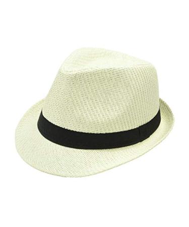 NAVISIMA 1920s Panama Style Fedora Hats for Adult Men Women and Kids - Sun Fedora Hat with Band - Trilby Summer Beach Hat Beige Medium