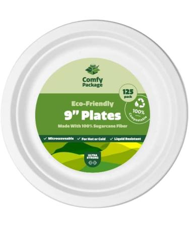 125-Pack 9 Inch Eco-Friendly Compostable Paper Plates - Heavy-Duty Sugarcane, Disposable, White - 125 Count - Buy Online on GoSupps.com