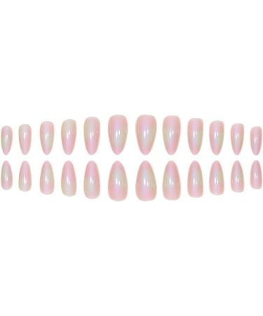 JUSTOTRY 24 Pcs Chrome Almond Short False Nails mirror Pink Solid Press on Nails Pattern Glossy Fake Nails Short Oval French Medium Stick on Nails for Women and Teens Nails Art 30pink&solid5 - Buy Online on GoSupps.com