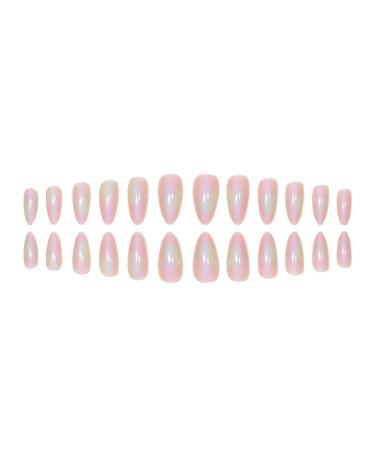 Justotry 24pc Chrome Almond Press-On Nails - Pink Monochrome Glossy French Tips | Medium Artificial Nail Set for Women - Buy Online on GoSupps.com