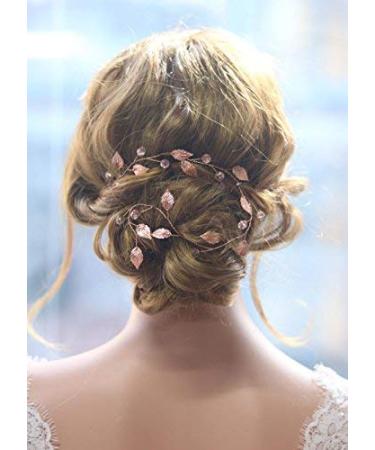 GraceWedding Bridal Jewelry | Vintage Red Gold Hair Accessories for Long Hair | Climbing Plants Design | 38 cm Crystal Rose Gold Hair Jewelry - Buy Online on GoSupps.com