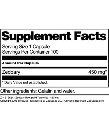 Zedoary Root (Wild Turmeric) - 450 mg (100 Capsules ZIN: 512624) - Buy Online on GoSupps.com