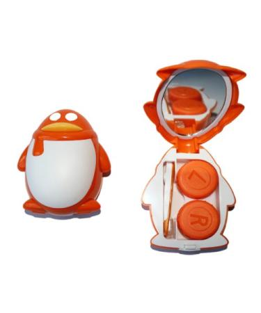Contact lens case storage container case set mirror cute penguin orange
