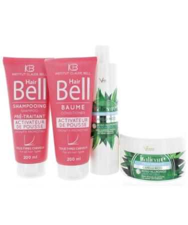 Veana Hyaluron Aloe Vera Shampoo and Mask (2 x 300 ml) + HairBell Shampoo and Conditioner (2 x 200 ml) for curly wavy structured frizzy and bouncy hair.