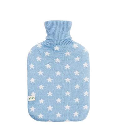 Premium hot bottle 2 liters with noble knit cover in asterisks pattern bed bottle with reference made according to BS 1970: 2012 - New model (light blue)