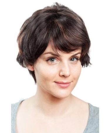 Short human hair wig with side parting dark brown with red highlights DW411HH-2H130