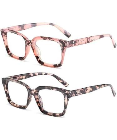 Retro Spring Hinge Womens Readers Blue Light Blocking Computer Square Reading Glasses for Women Men Floral Pink&grey Tortoise 4 x