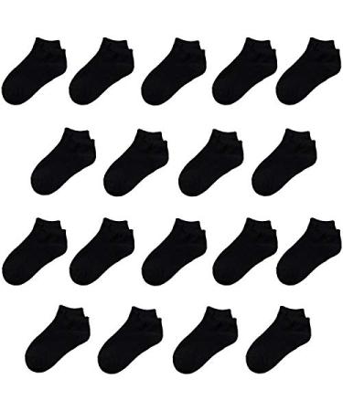Janegio 18 Pairs Kids' Low Cut Half Cushion Sport Ankle Socks Boys Girls Ankle Socks Black 8-10 Years