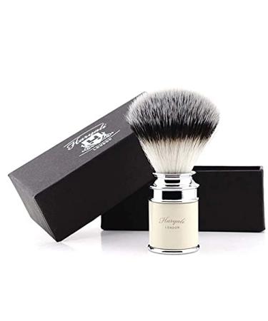 Men's metal shaving brush with ivory handle and synthetic badger bristles - gift for men
