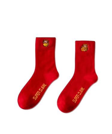 Chinese New Year Man's Red Socks Spring Festival Lucky Socks Chinese New Year Fun Embroidered Cotton Socks 2 Pairs (Color : Red-1 Size : 39-44) 39-44 Red-1
