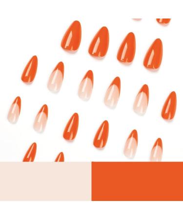 French Tip Press on Nails - Short Press On Nails with Nail Tips Orange almond shaped false nails press on nails Acrylic False Nails Cute Artificial Nails - Buy Online on GoSupps.com