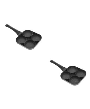 Zerodeko 2pcs Fried Egg Pan Egg Frying Pan Nonstick Frying Pan Non Stick Fry Pan Flat Skillet Breakfast Griddle Non Stick Frying Pan Kitchen Gadget Kitchen Utensil Hamburger Mold Egg Plate 35X18.5X3.5CMx2pcs Blackx2pcs