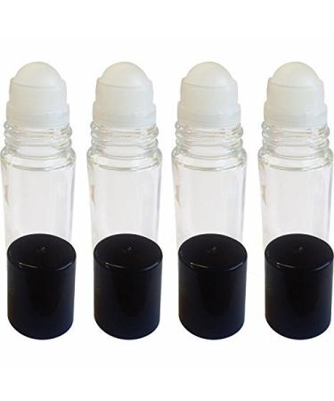 4 Pack of Roll On Empty Glass Bottles for Essential Oils - Refillable Roller Color Roll On - Bulk - 30 ml 1 oz Pack of 4 -Clear Color