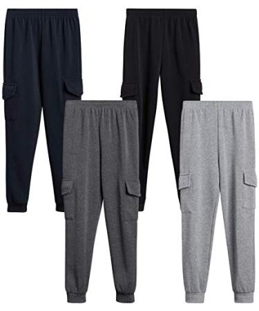 Coney Island Boy Sweatpants 4 Pack Active Fleece Jogger Pants (Size: 4-16) Black/Charcoal/Heather Grey/Navy Cargo 4