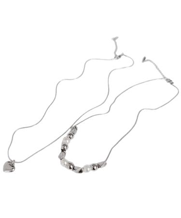 Oralgo's lucky pearl necklace multi-layered heart pearls collarbone chain necklace double-layer cardiac supporter choker party wedding gift titanium steel