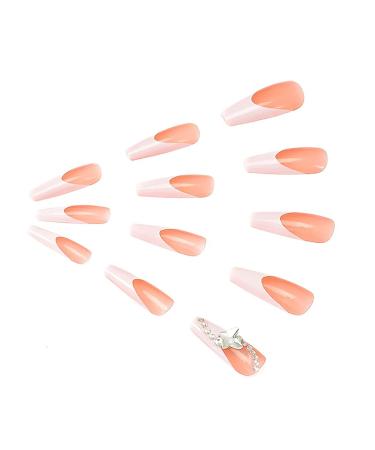 Brishow 24Pcs French Butterfly Press On Long Ballerina Acrylic Nails - Perfect for Women & Girls | International Shipping Available - Buy Online on GoSupps.com