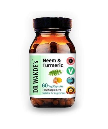 DR WAKDE's Neem & Turmeric Capsules | 60 Veg Caps | Ayurvedic Supplement | Vegan | 100% Herbal | Quantity Discounts | Same Day Dispatch