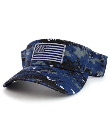 Trendy Apparel Shop USA American Flag Embroidered Polyester Summer Visor Hat One Size Digital Blue Camo