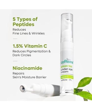 Caffeine Green Tea Under Eye Cream | Reduce Fine Lines Wrinkles & Dark Circles | Cooling Gel & Roller for Men & Women - 15 ml - Buy Online on GoSupps.com