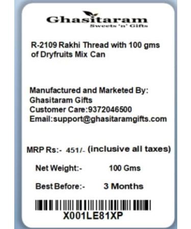 Ghasitaram Gifts Rakhis Online for Brother- R-2109 Rakhi Thread with 100 GMS of Dryfruits Mix Can Rakhi Set with 100 gms of Dryfruits Mix Can - Buy Online on GoSupps.com