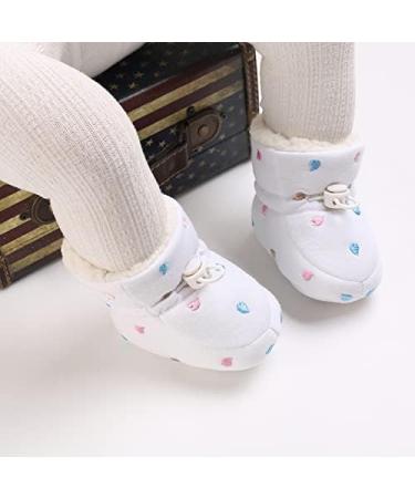 Baby Winter Warm Fleece Booties | Non-Slip Soft Sole Sock Shoes for Girls Boys | Adjustable Crawling Prewalker Boots | 0-18 Months (12-18 Months) - B White - Buy Online on GoSupps.com