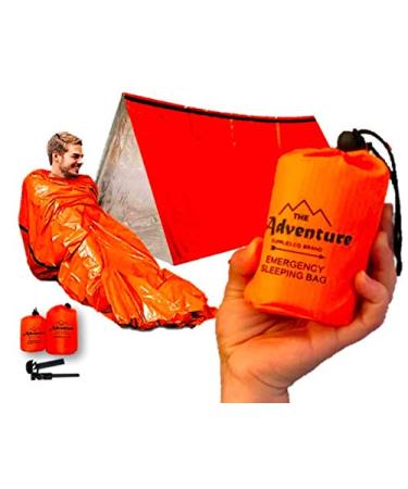 Emergency Sleeping Bag & Tent Shelter, Combo Prepper kit Survival Tent, Includes Bivy Sack Tent, Sleeping Bag, Fire Starter + Whistle, Mylar Thermal Adventure Supply Co.