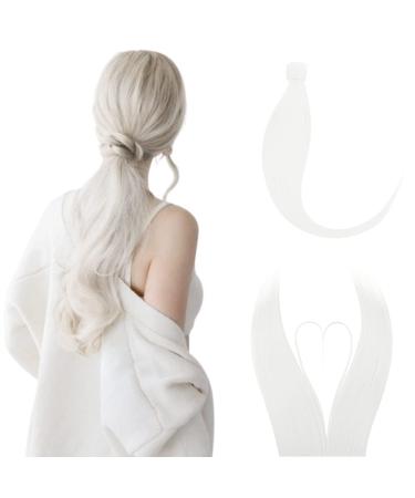 Ponytail Extension Wrap Around Long Straight Curly Clip in Ponytail Hair Extensions for Women Brown Black Blonde Hairpiece 23"-Straight White 23 Inch White