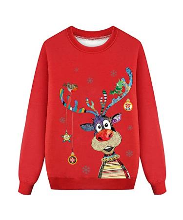 Christmas Matching Sweater for Family Long Sleeve Ugly Christmas Mom and Daughter Reindeer Holiday Family Sweatshirts Red