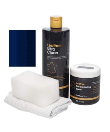 Furniture Clinic - Easy Leather Restoration Set - Leather Cleaner and Color Refreshment Balsam - Scratches Solvation Occupations - Car seats sofas clothing shoes and bags (dark blue)