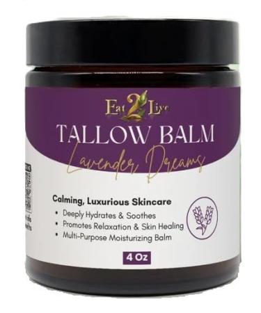 Eat 2 Live** Mystic Earth Face + Body Whipped Beef Tallow Balm Moisturizer 4 OZ - Formulated With 100% Grass-Fed Beef Tallow Organic Oils & Pemium Botanicals (4 OZ Lavender Dreams) Lavender Dreams 4 Ounce (Pack of 1)