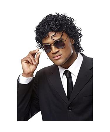 Wiwige Mens Short Curly Wig Black Synthetic Rocker Wig California Halloween Costume Culture Wet Look Wig