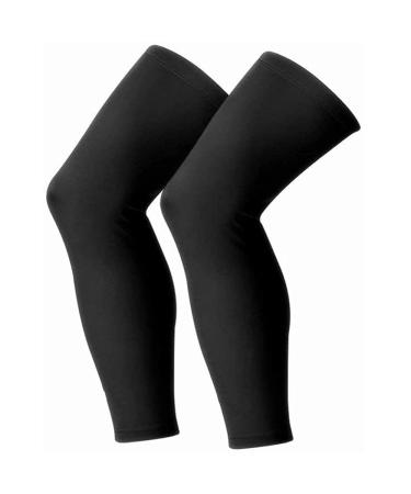 Leg Sleeves Compression Long Sleeve Calf and Shin Supports for Football Basketball Cycling (Medium, Black) Medium (1 Pair) Black
