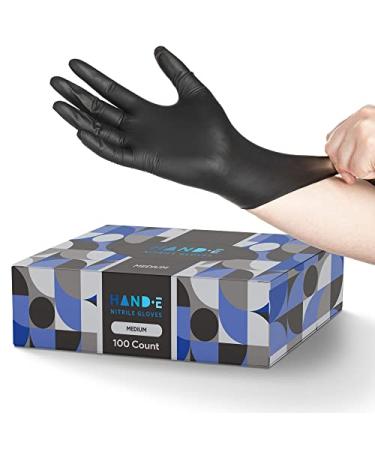 Hand-E Touch Black Nitrile Disposable Gloves - Latex Free BBQ, Tattoo, Hair Dye, Cooking, Mechanic Gloves 100 Medium