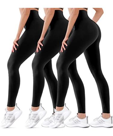 Hmuuo 3 Pack Leggings for Women Butt Lift High Waisted Tummy Control No See-Through Yoga Pants Workout Running Leggings 01#-3black Large-X-Large