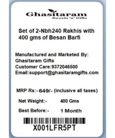 Ghasitaram Gifts Rakhi for Brother Rakhis Online - Set of 2-Nbh240 Rakhis with 400 GMS of Besan Barfi Rakhi Set with 400 gms of Besan Barfi - Buy Online on GoSupps.com