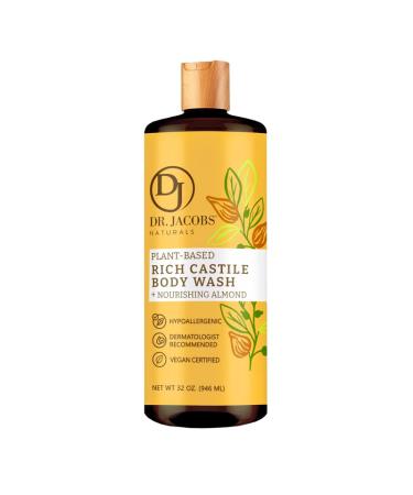 Dr Jacobs Naturals All-Natural Castile Almond Body Wash with Plant-Based Ingredients - Gentle and Effective - Sulfate-Free  Paraben-Free  and Cruelty-Free Formula for Nourished Skin (32 oz  1 Pack) Almond 32 Fl Oz (Pack ...