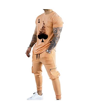 TZIISOA Men's Tracksuits 2 Piece Outfit Casual Short Sleeve Sweat X-Large Orange